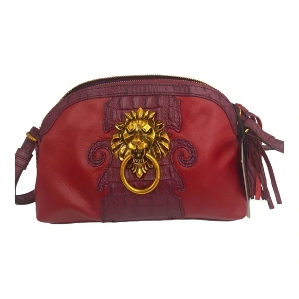 Sharif Crocc Embossed Red Leather Lion Knocker Bag w Coin Purse NWT - Picture 13 of 13